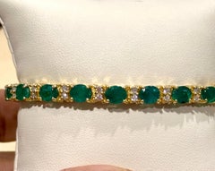 13 Carat Natural Emerald & Diamond Cocktail Tennis Bracelet 14 Karat Yellow Gold
