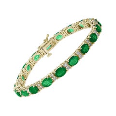 13 Carat Natural Emerald & Diamond Cocktail Tennis Bracelet 14 Karat Yellow Gold