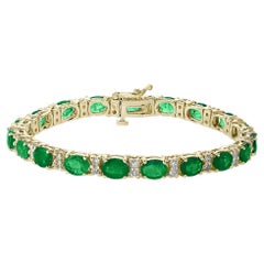 13 Carat Natural Emerald & Diamond Cocktail Tennis Bracelet 14 Karat Yellow Gold