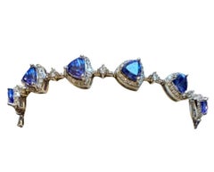 13 Carat Natural Tanzanite & 2.5 Ct Diamond Tennis Bracelet 14 Karat White Gold