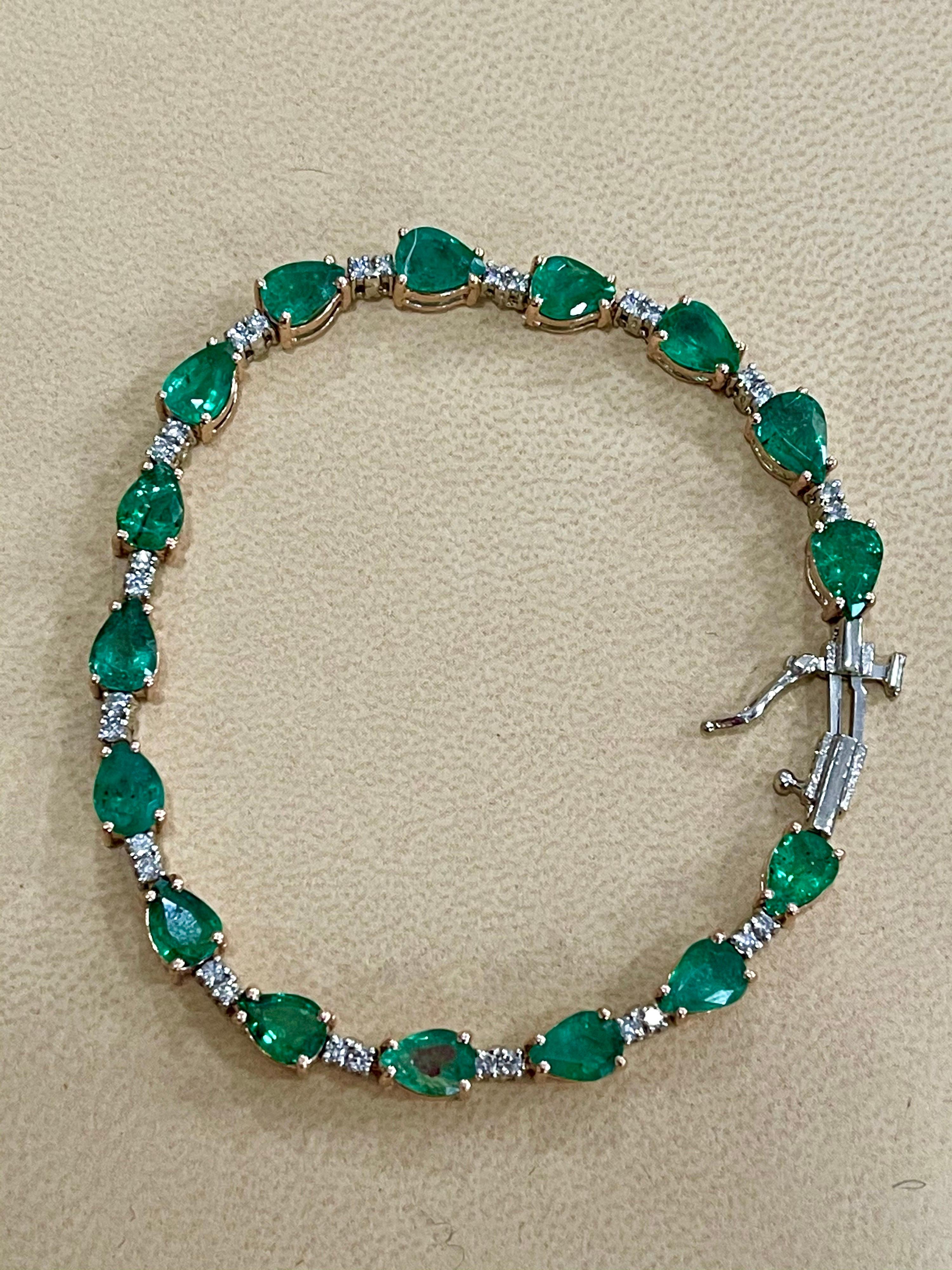 Women's 13 Carat Natural Zambian Emerald and Diamond Tennis Bracelet 14 Karat White Gold