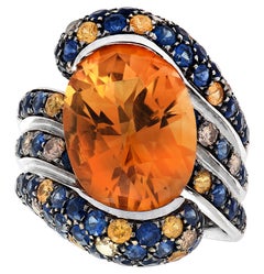 13 Carat Oval Citrine, Diamond and Sapphire Cocktail Ring
