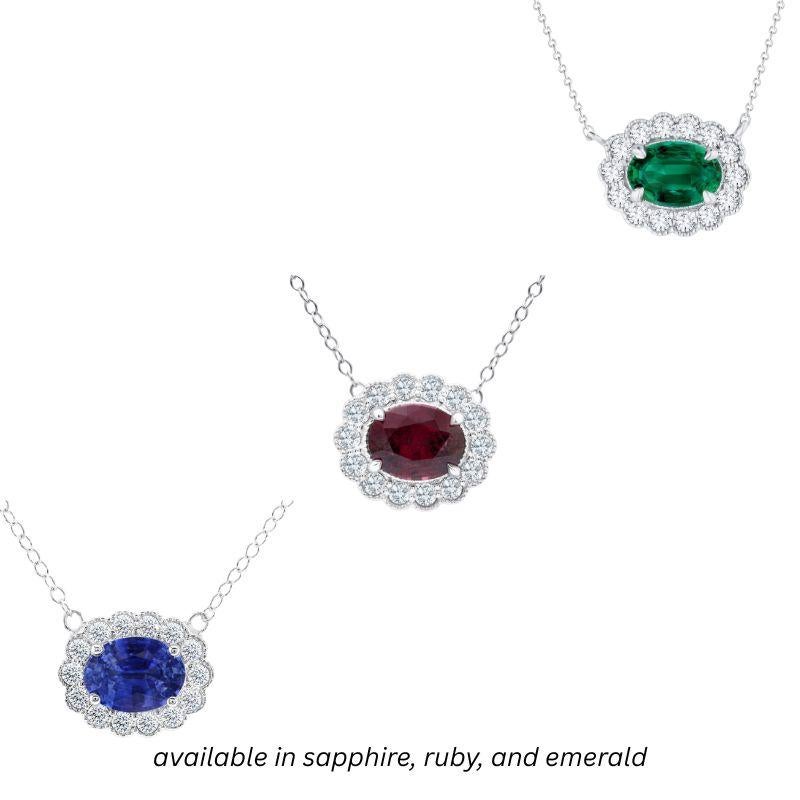 1.3 Carat Oval Sapphire Pendant in 0.40 Ct Diamond Halo in 18k White Gold ref928 in vendita 2