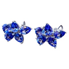 13 Carat Pear & Round Tanzanite Cluster Stud Earrings 14 Karat White Gold