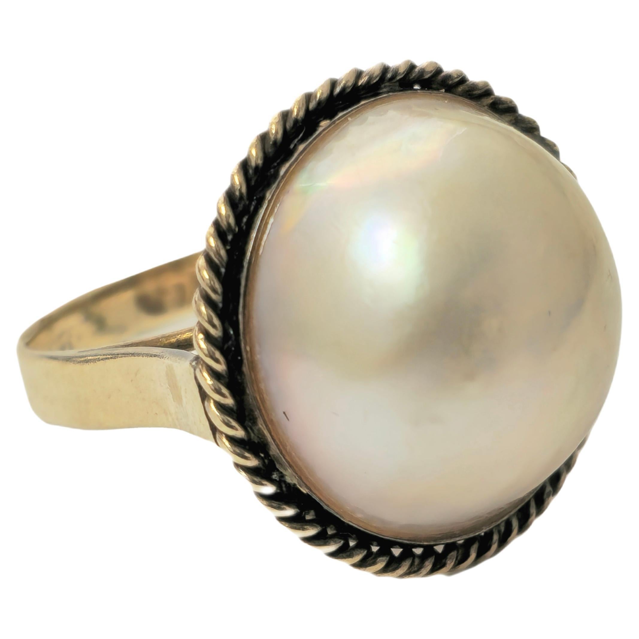 13 Carat Pearl Set in 18k Yellow Gold Ring  For Sale