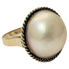 13 Carat Pearl Set in 18k Yellow Gold Ring 