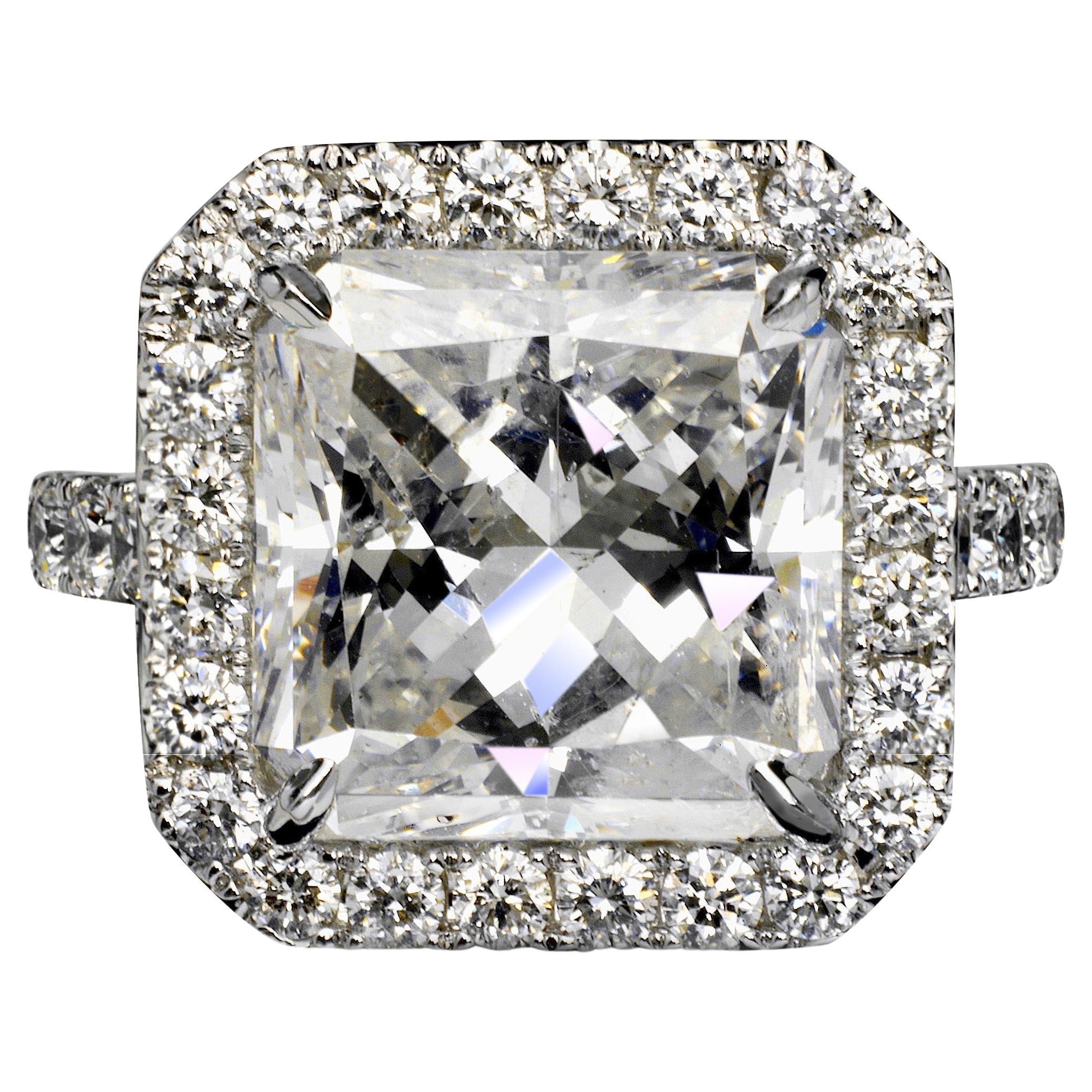 Bague de fiançailles certifiée E SI1 avec diamant taille radiant de 13 carats