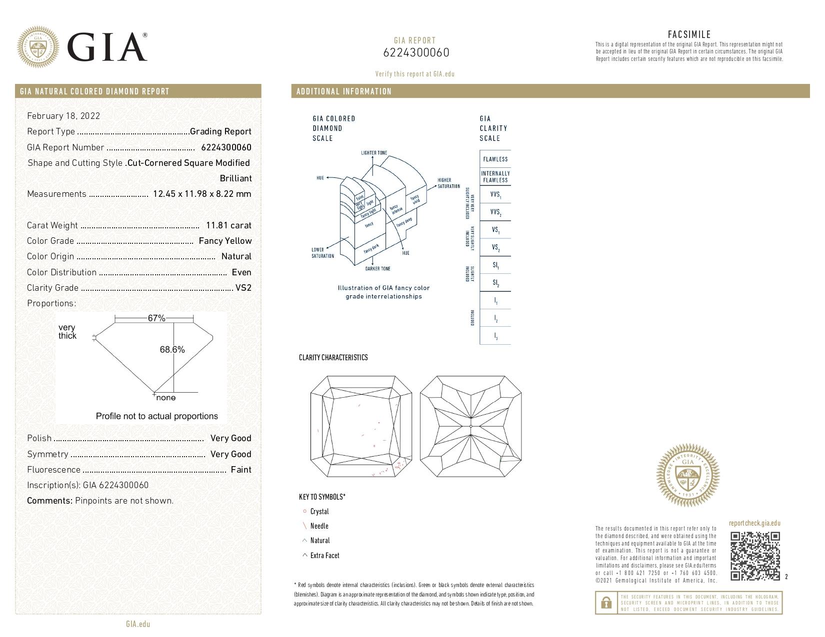 Women's 13 Carat Radiant Cut Diamond Engagement Ring GIA Certified FY VS2 For Sale