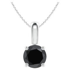 1.3 Carat Round Black Diamond Solitaire Pendant Necklace in 14K White Gold