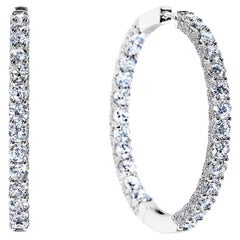 Used 13 Carat Round Brilliant Diamond Hoop Earrings Certified
