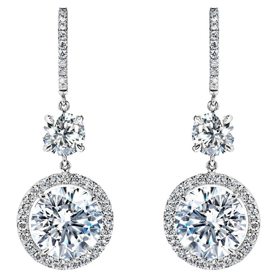13 Carat Round Brilliant Diamond Huggie Dangle Earrings Certified I - K SI1 VS1 For Sale