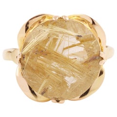 13 Carat Round Rutilated Quartz 18 Carat Yellow Gold Ring