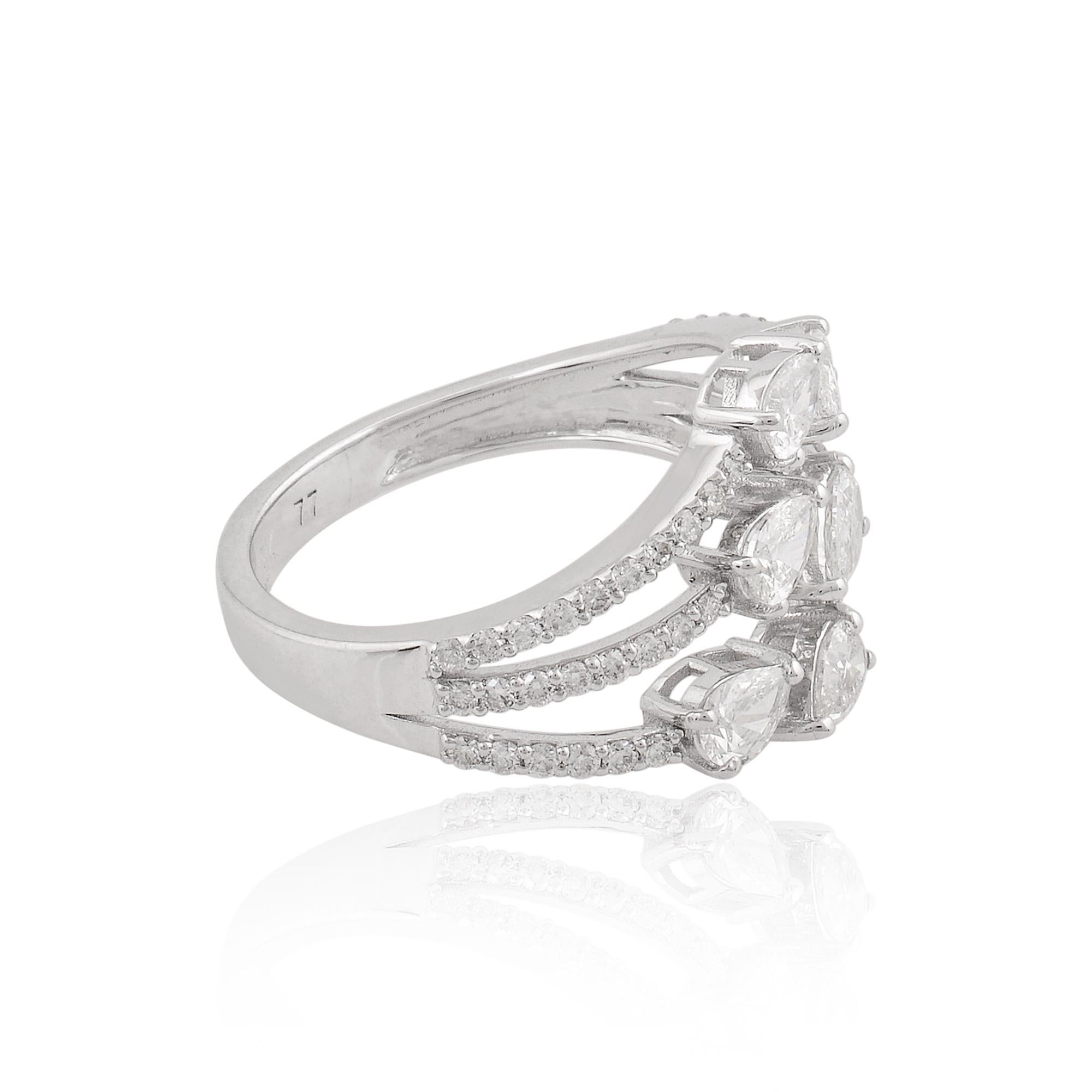 For Sale:  1.3 Carat SI Clarity HI Color Pear Diamond Cuff Ring 18 Karat White Gold Jewelry 2