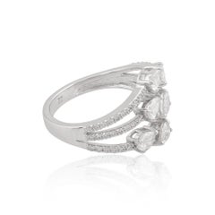 1.3 Carat SI Clarity HI Color Pear Diamond Cuff Ring 18 Karat White Gold Jewelry