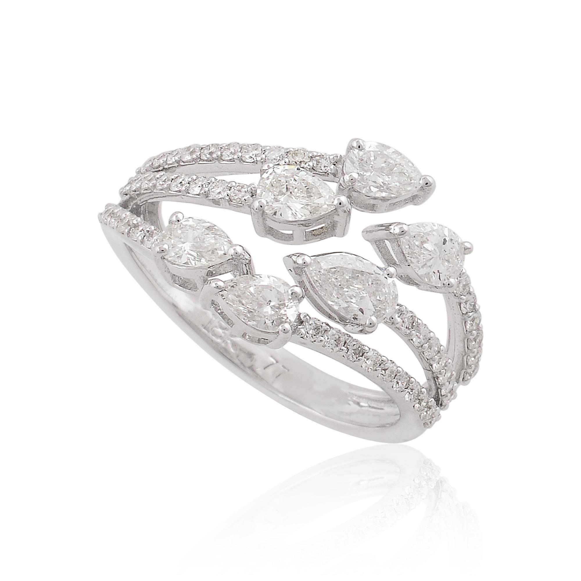 For Sale:  1.3 Carat SI Clarity HI Color Pear Diamond Cuff Ring 18 Karat White Gold Jewelry 3