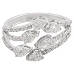 1.3 Carat SI Clarity HI Color Pear Diamond Cuff Ring 18 Karat White Gold Jewelry