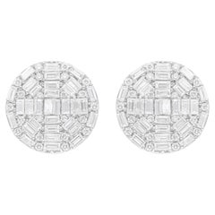 1.3 Carat SI/H Baguette Round Brilliant Cut Diamond Earrings 14 Karat White Gold