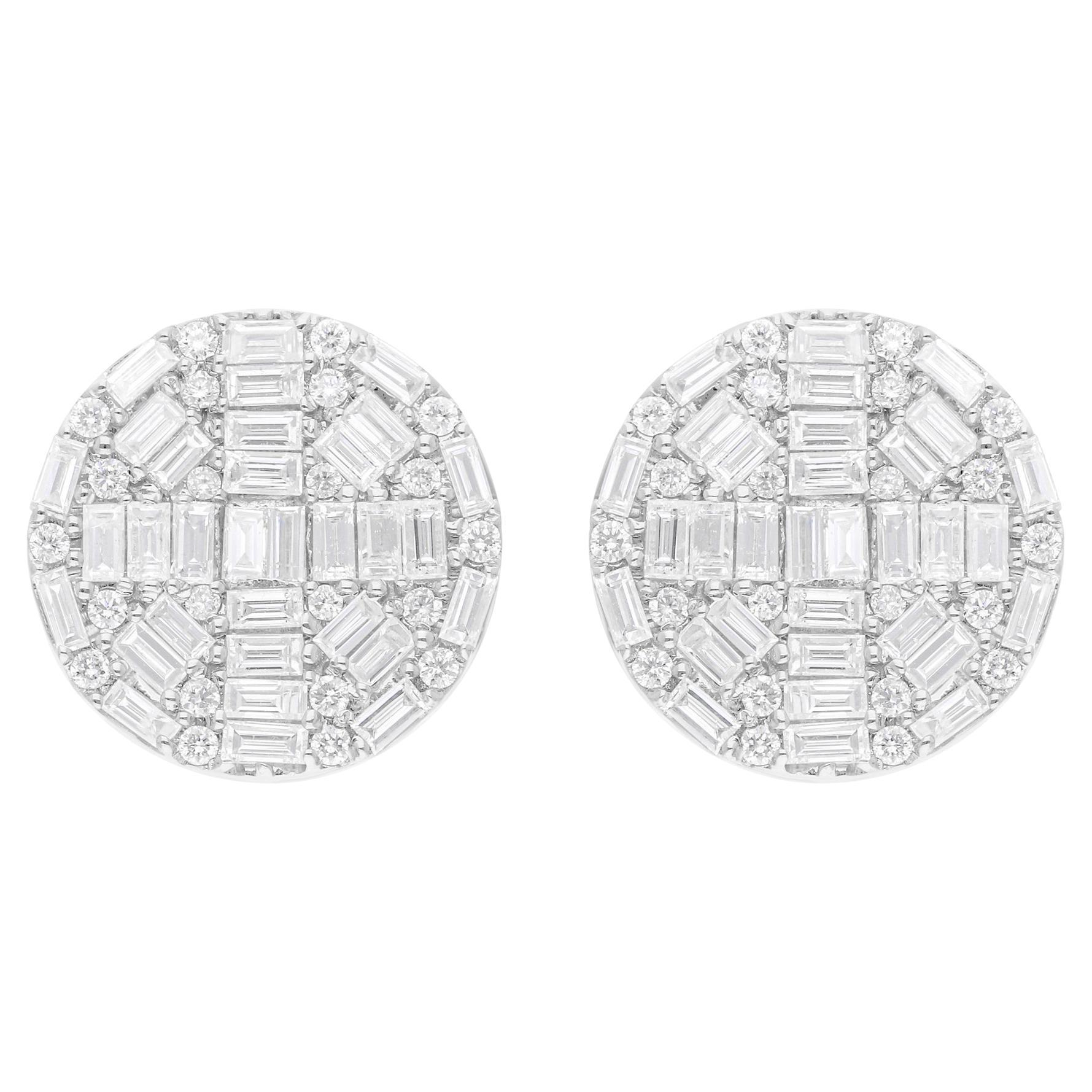 1.3 Carat SI/H Baguette Round Brilliant Cut Diamond Earrings 18 Karat White Gold