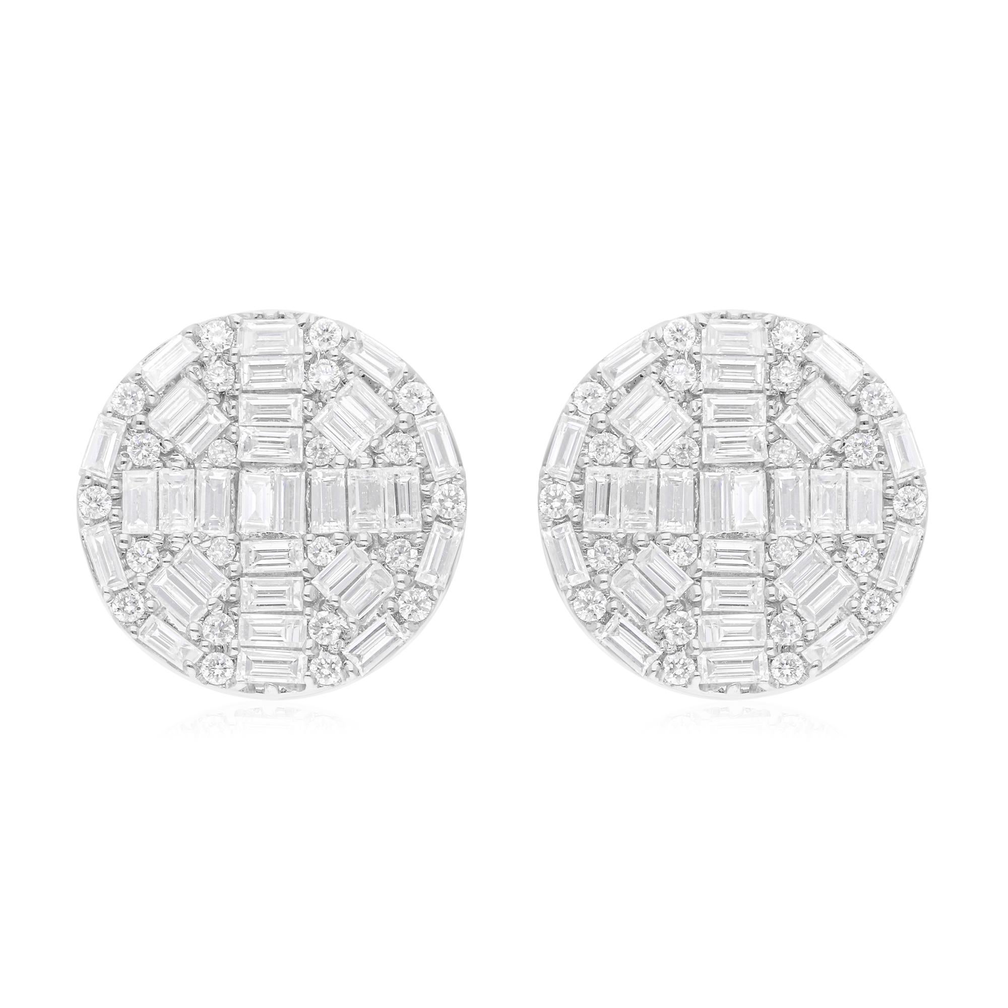 1.3 Carat SI/H Baguette Round Brilliant Cut Diamond Earrings 18 Karat White Gold