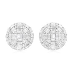 1.3 Carat SI/H Baguette Round Brilliant Cut Diamond Earrings 18 Karat White Gold