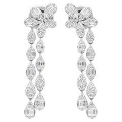 1.3 Carat SI/H Round Baguette Brilliant Cut Diamond Earrings 18 Karat White Gold
