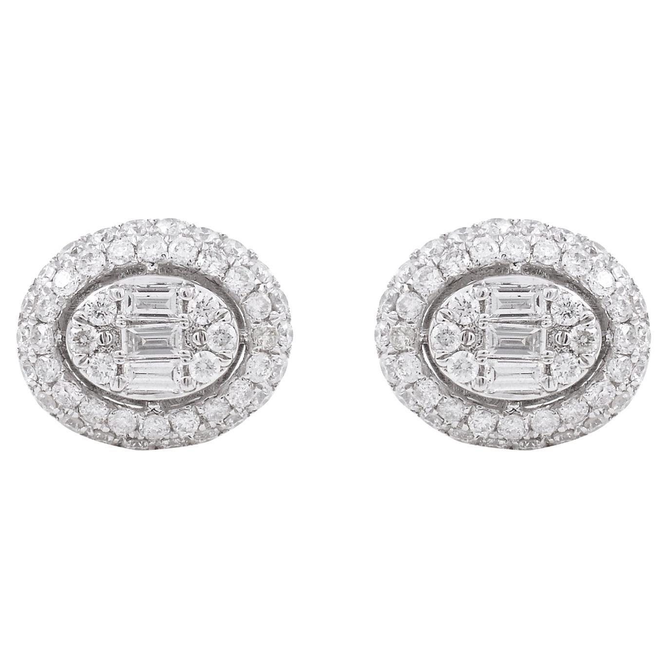 1.3 Carat SI/HI Baguette Round Diamond Stud Earrings 18 Karat White Gold Jewelry