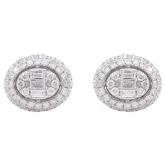 Clous d'oreilles en diamant rond baguette SI/HI de 1,3 carat en or blanc 18 carats