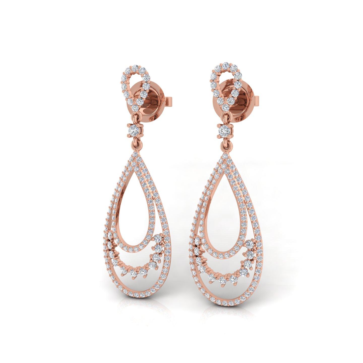 Modern 1.3 Carat SI/HI Natural Diamond Big Dangle Drop Earrings 18k Rose Gold Gift For Sale