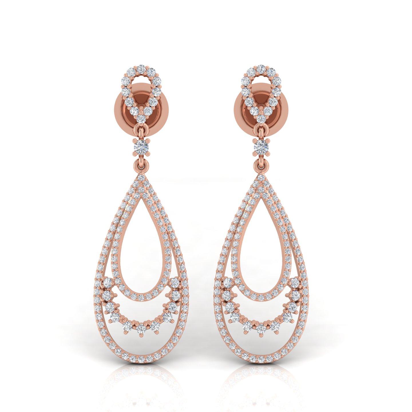 1.3 Carat SI/HI Natural Diamond Big Dangle Drop Earrings 18k Rose Gold Gift In New Condition For Sale In Diera, Dubai