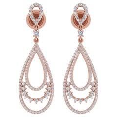 1.3 Carat SI/HI Natural Diamond Big Dangle Drop Earrings 18k Rose Gold Gift