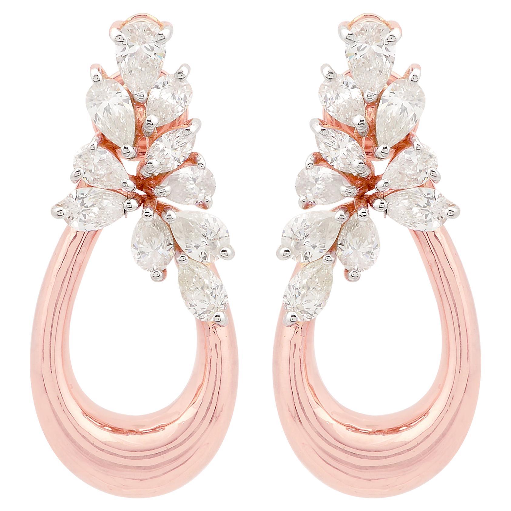 1.3 Carat SI/HI Pear Marquise Diamond Dangle Earrings 14 Karat Rose Gold Jewelry For Sale