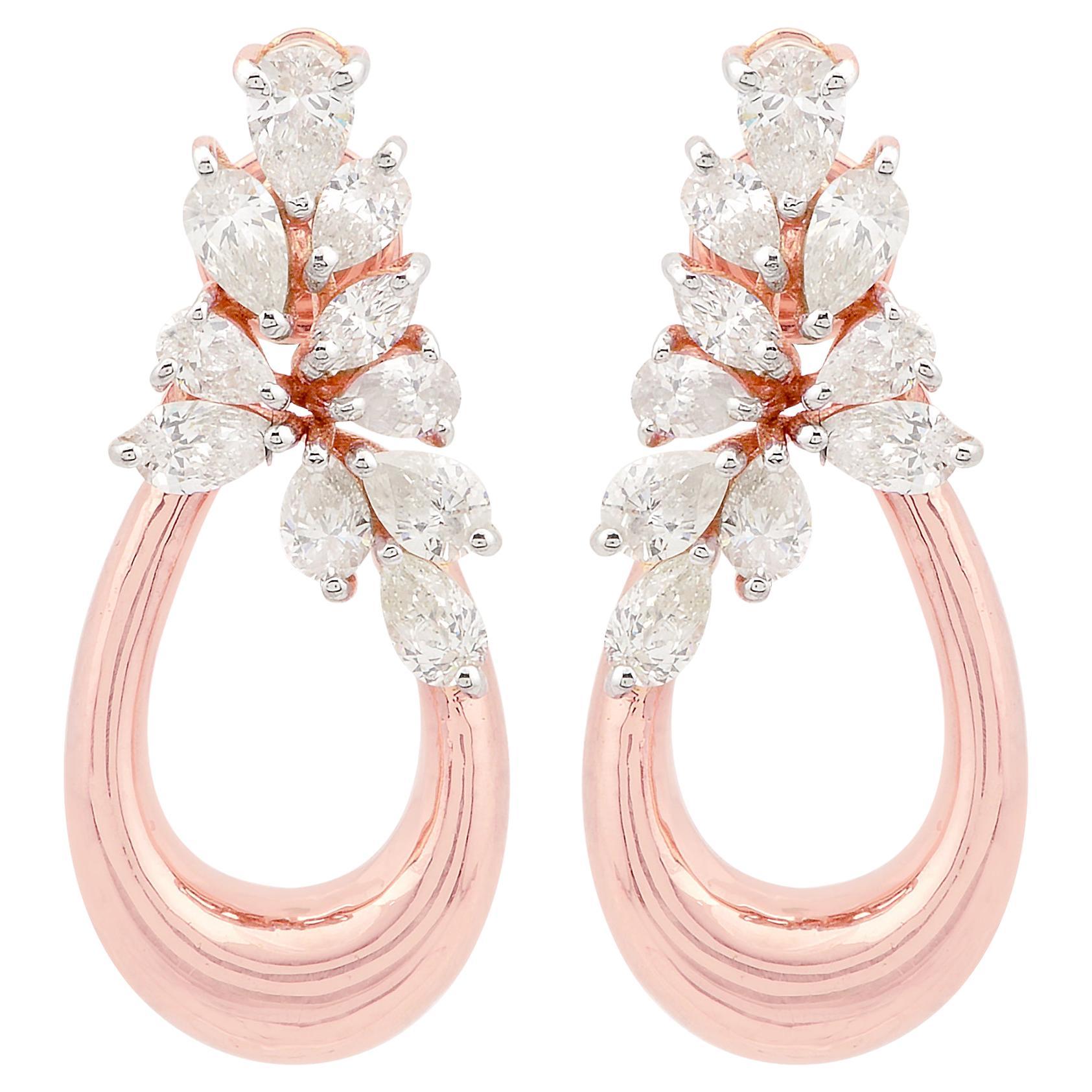 Pendientes colgantes de diamantes marquesa pera SI/HI de 1,3 quilates Joyas de oro rosa de 14 quilates