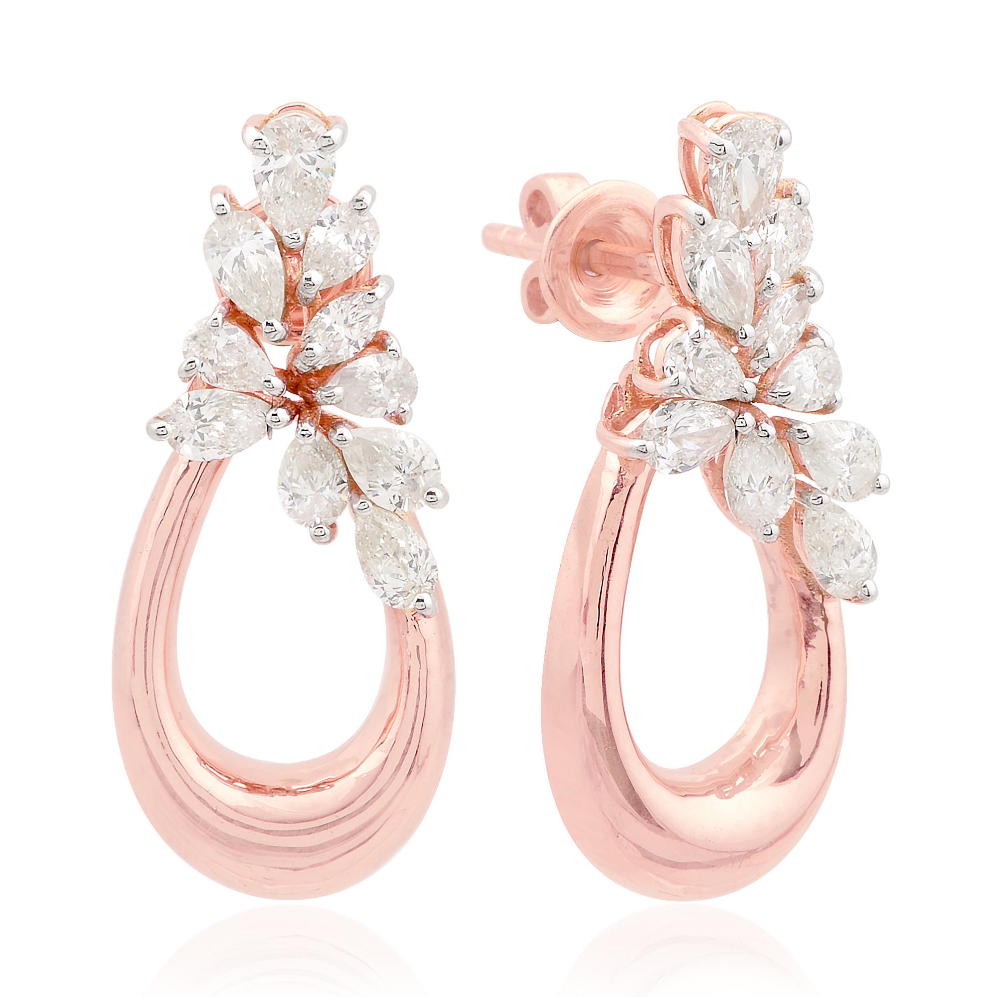 Item Code :- SEE-1924
Gross Wt. :- 4.67 gm
18k Solid Rose Gold Wt. :- 4.41 gm
Natural Diamond Wt. :- 1.30 Ct. ( AVERAGE DIAMOND CLARITY SI1-SI2 & COLOR H-I )
Earrings Size :- 26 mm approx.

✦ Sizing
.....................
We can adjust most items to