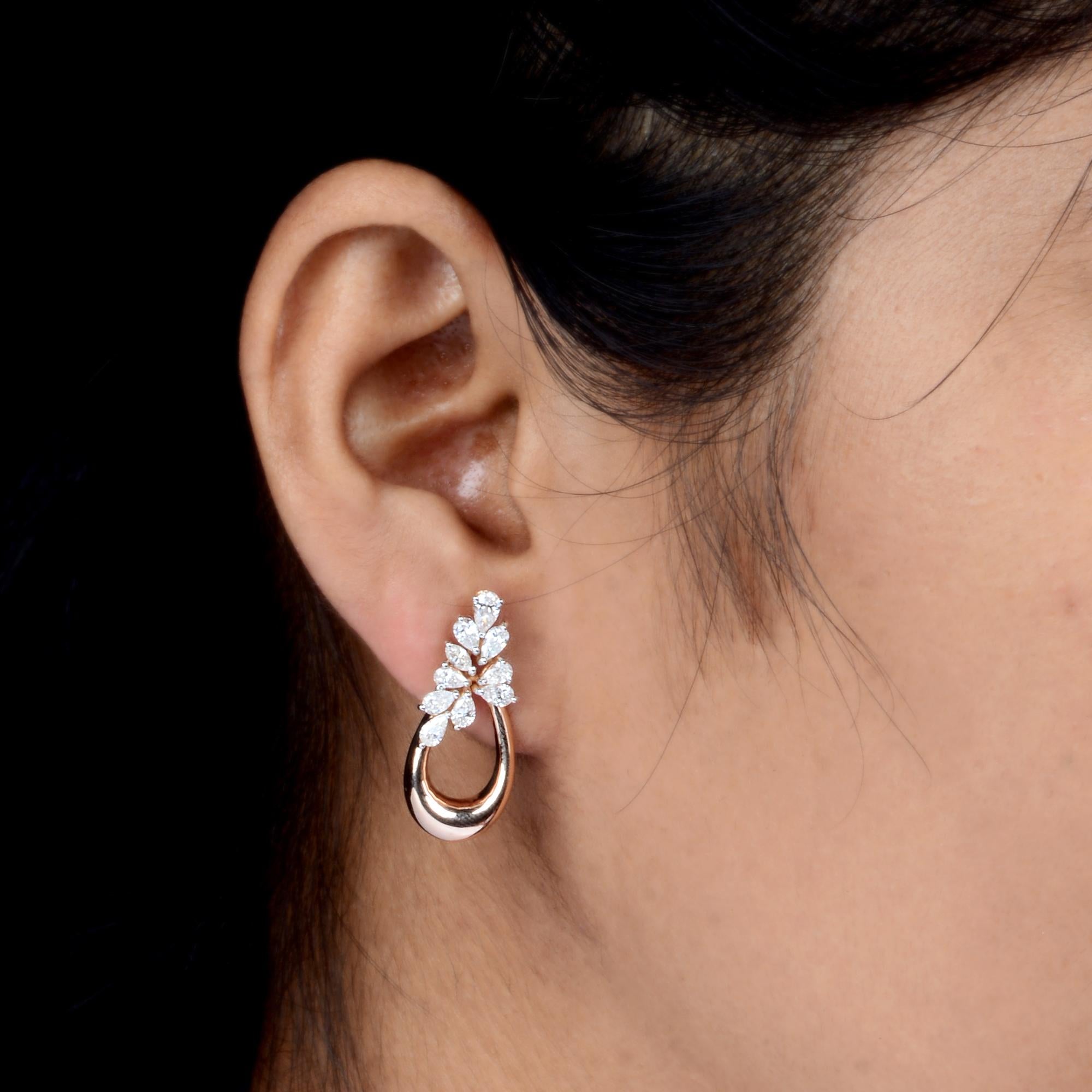 Pear Cut Natural SI Clarity HI Color Multi Diamond Dangle Earrings 18 Karat Rose Gold For Sale