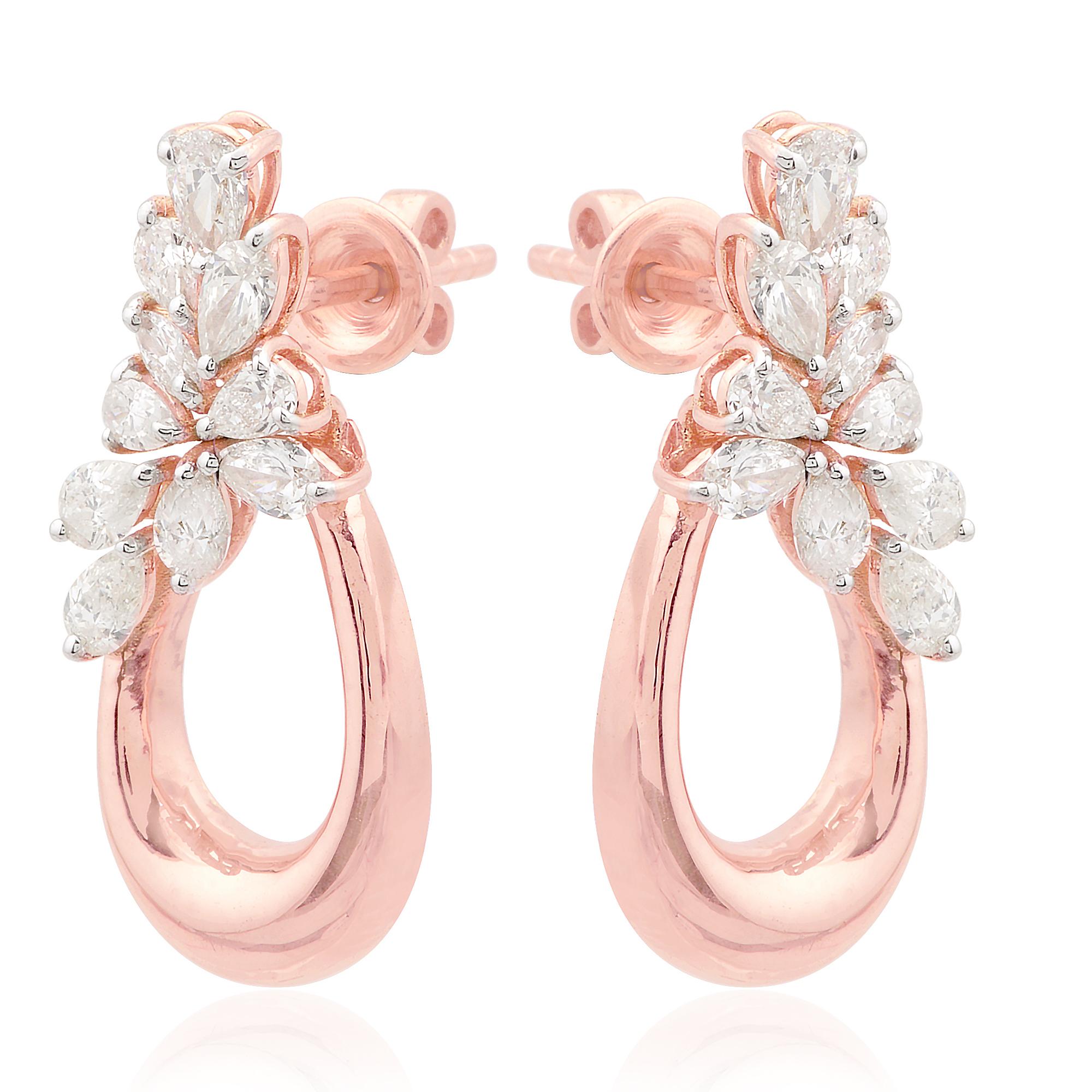 Women's 1.3 Carat SI/HI Pear Marquise Diamond Dangle Earrings 18 Karat Rose Gold Jewelry For Sale