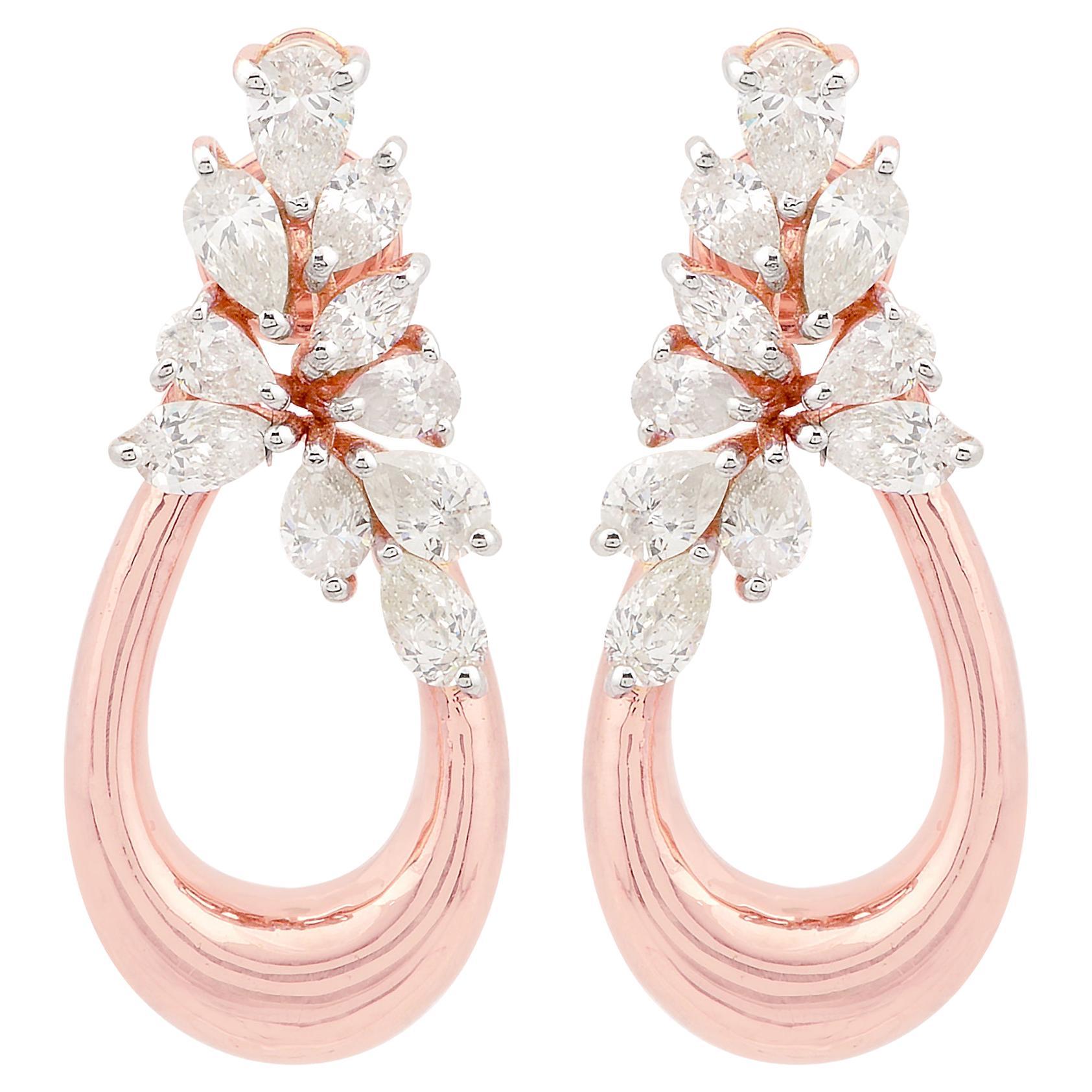Natural SI Clarity HI Color Multi Diamond Dangle Earrings 18 Karat Rose Gold For Sale