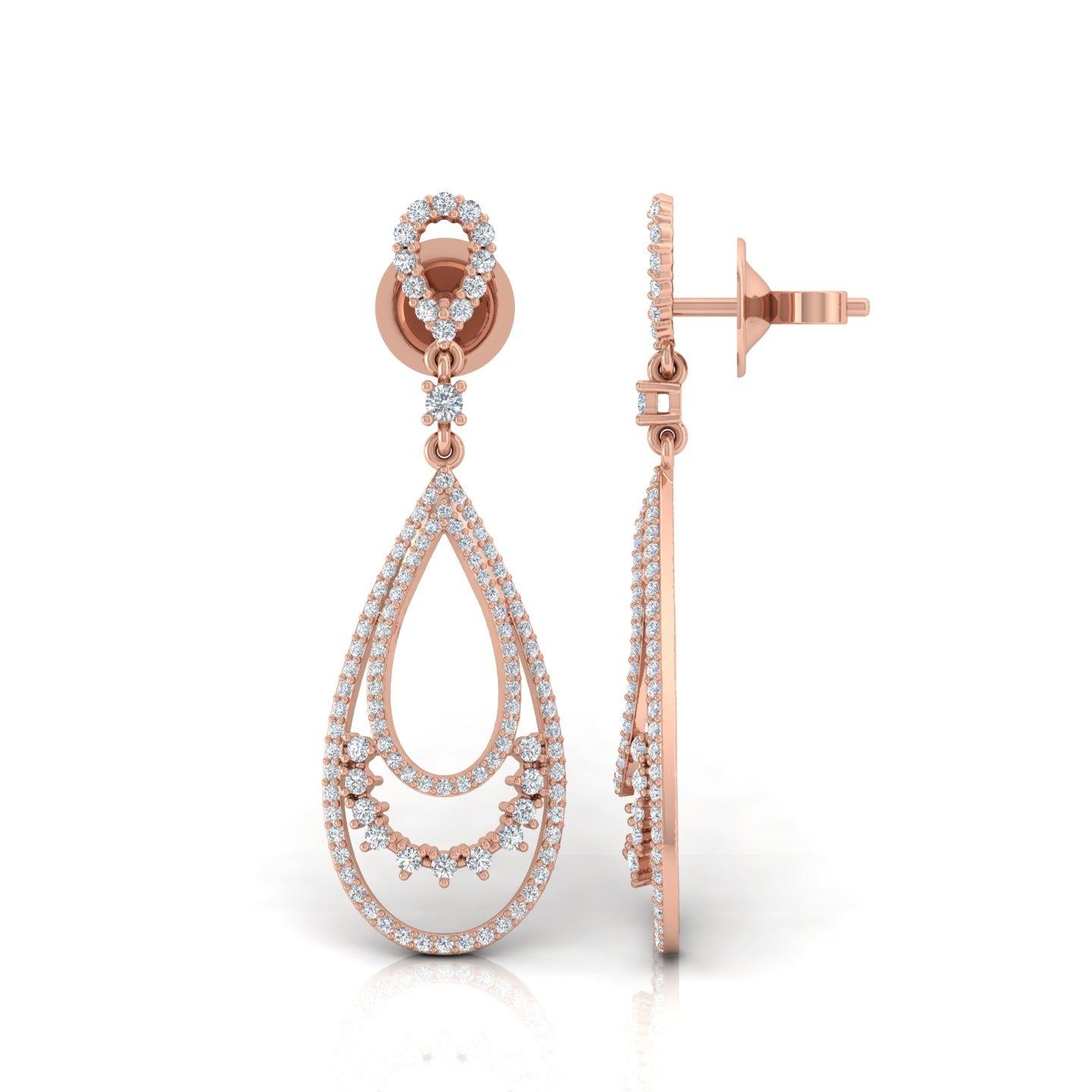 1.3 Carat SI/HI Statement Diamond Dangle Drop Earrings 18k Solid Rose Gold (Boucles d'oreilles pendantes en or rose massif) Neuf - En vente à Diera, Dubai