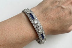 13 Karat Spektakuläres Art Deco Platin Diamant- und Saphirarmband