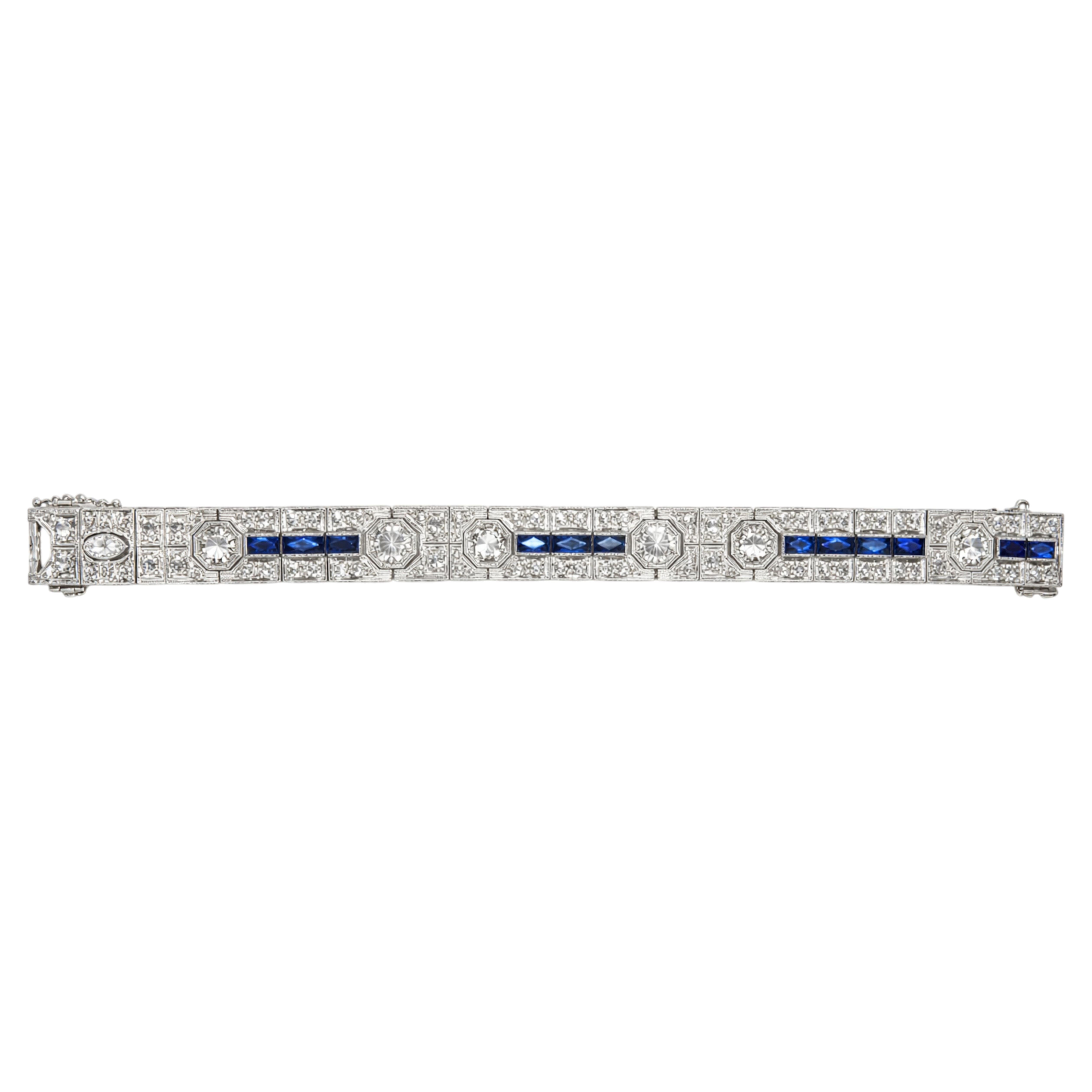 13 Carat Spectacular Art Deco Platinum Diamond and Sapphire Bracelet