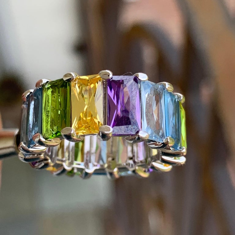 13 Carat Total Approximate Colored Gemstone Baguette Eternity Band, Ben ...