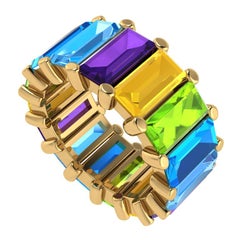 13 Carat Total Approximate Colored Gemstone Baguette Eternity Band, Ben Dannie