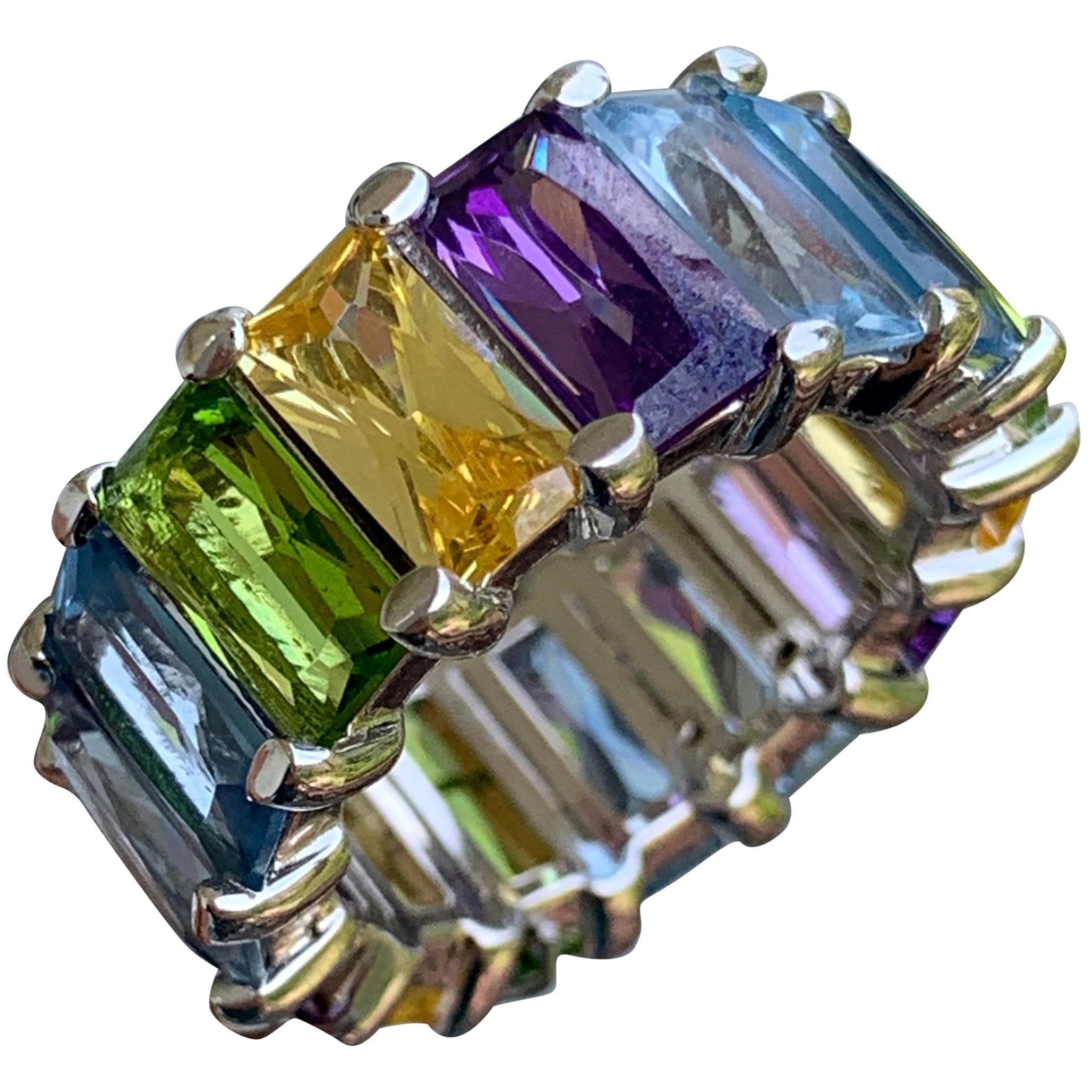 13 Carat Total Approximate Colored Gemstone Baguette Eternity Band, Ben Dannie For Sale