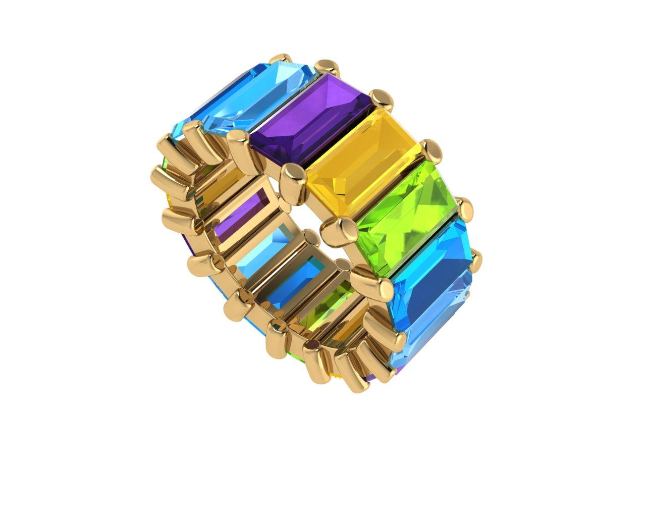 Contemporary 13 Carat Total Approximate Colored Gemstone Baguette Eternity Band, Ben Dannie