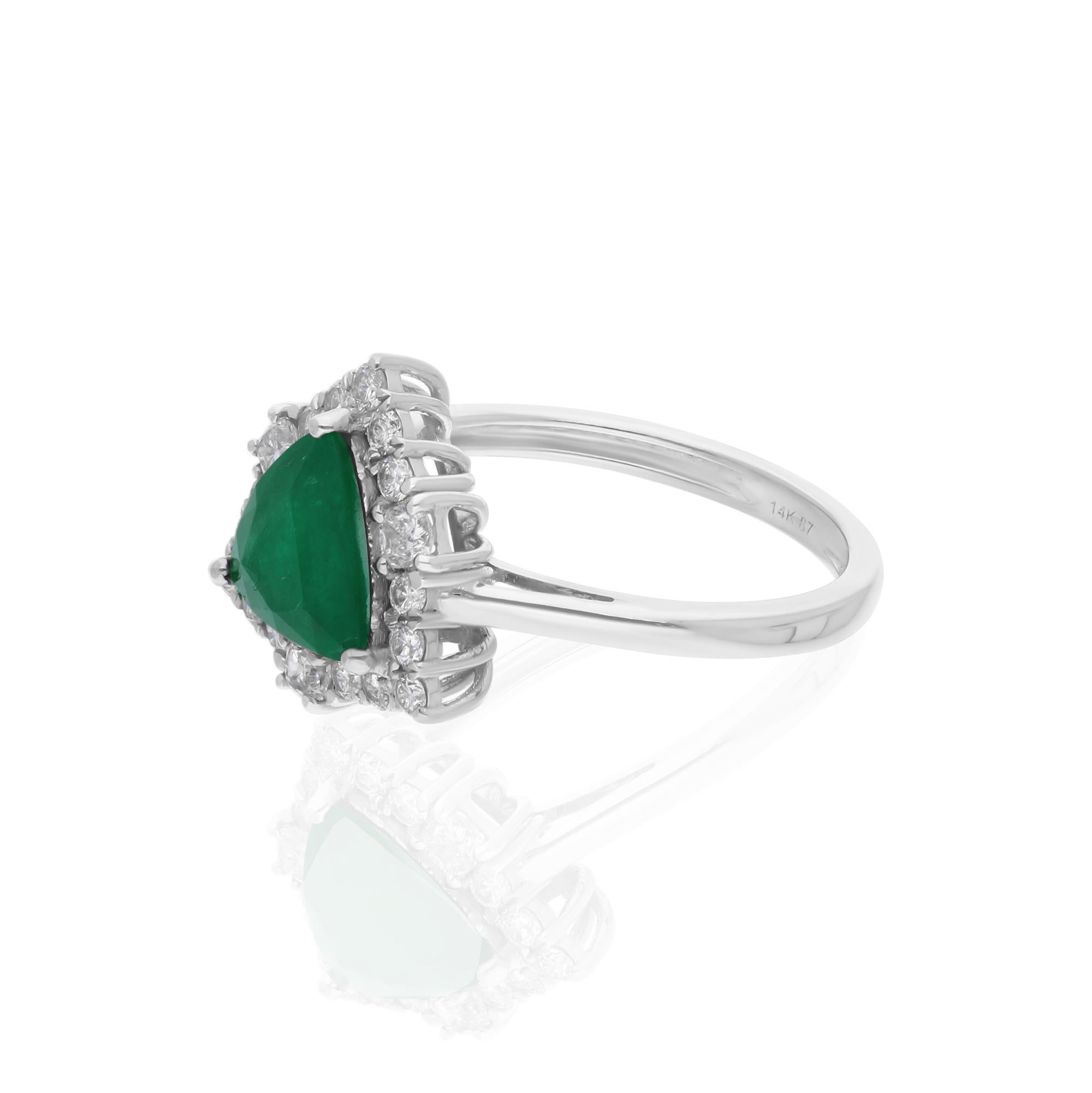 Cast from 14-karat gold, these exquisite ring is handset with 1.30 carats Zambian emerald and 0.50 carats of sparkling diamonds.

The ring is a size 7 US and may be resized to larger or smaller upon request. FOLLOW SPECTRUM JEWELS storefront to view