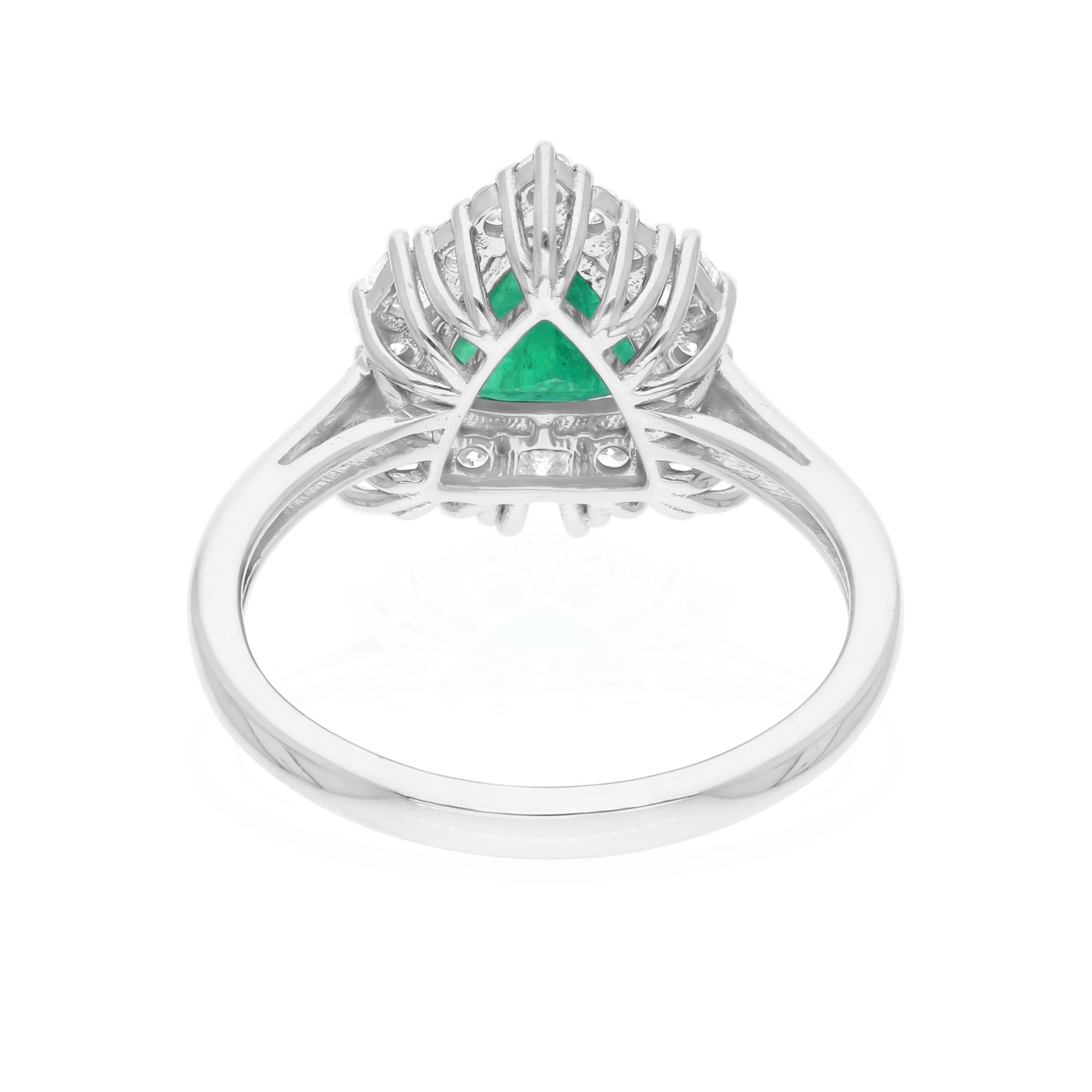 1.3 Carat Trillion Zambian Emerald Ring 0.50 Ct SI/H Diamond 14 Karat White Gold For Sale 1