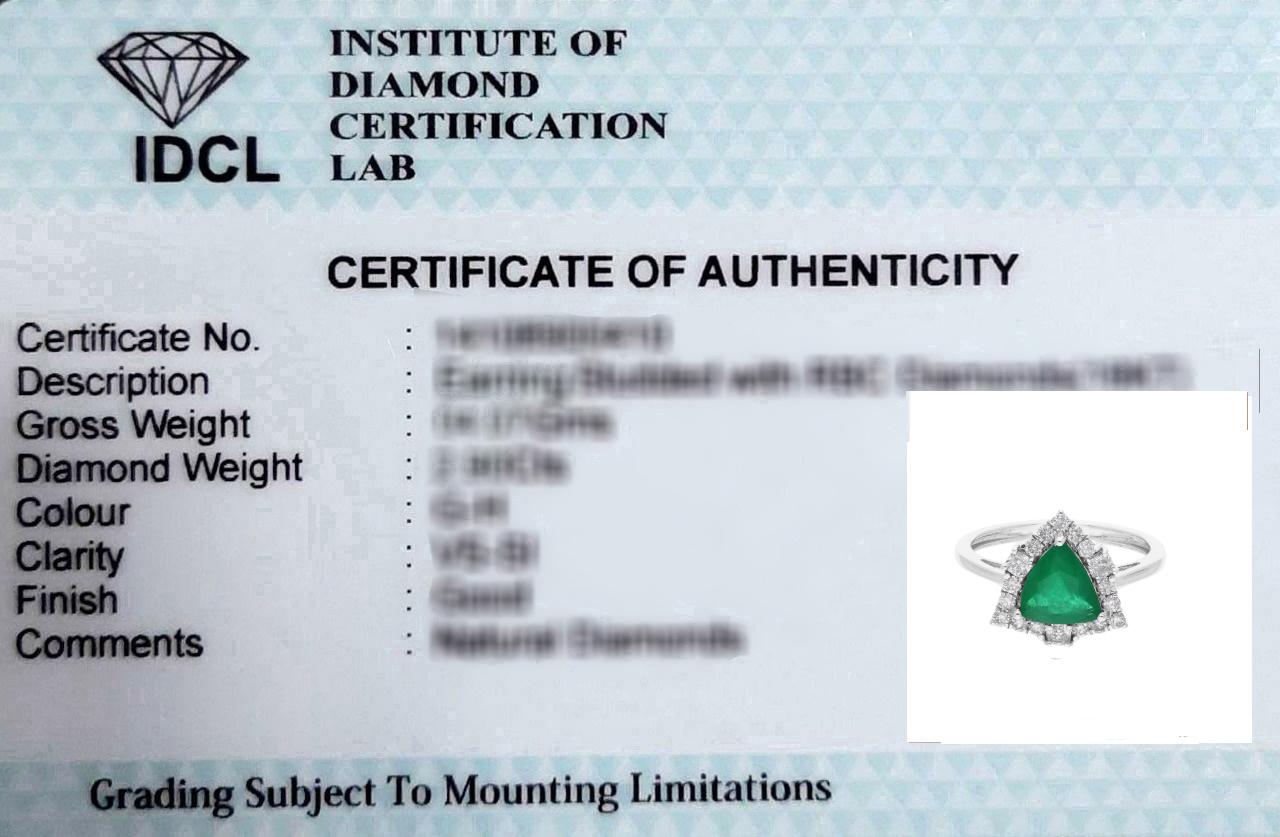 1.3 Carat Trillion Zambian Emerald Ring 0.50 Ct SI/H Diamond 14 Karat White Gold For Sale 2
