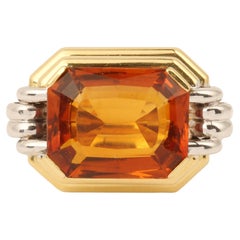 13 Carats Madeira Citrine 18 Carats Yellow Gold White Gold Tank Ring