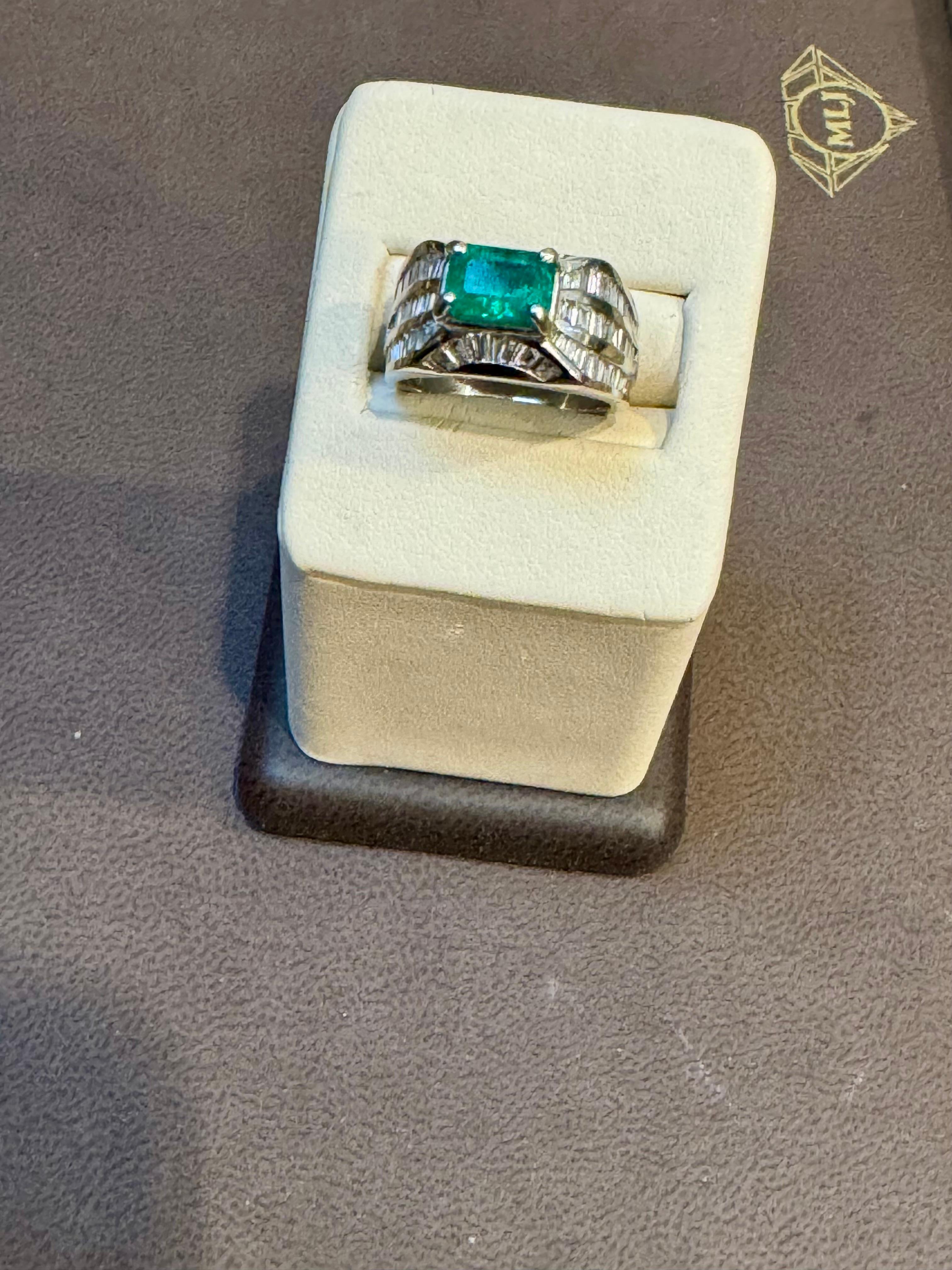 1.3 Karat kolumbianischer Smaragd im Smaragdschliff Smaragd & 1 Karat Diamant 14 Kt Weißgold Ring Größe 7 im Angebot 6