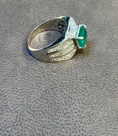 1.3 Ct Colombian Emerald Cut Emerald & 1 Ct Diamond 14 Kt White Gold Ring Size 7