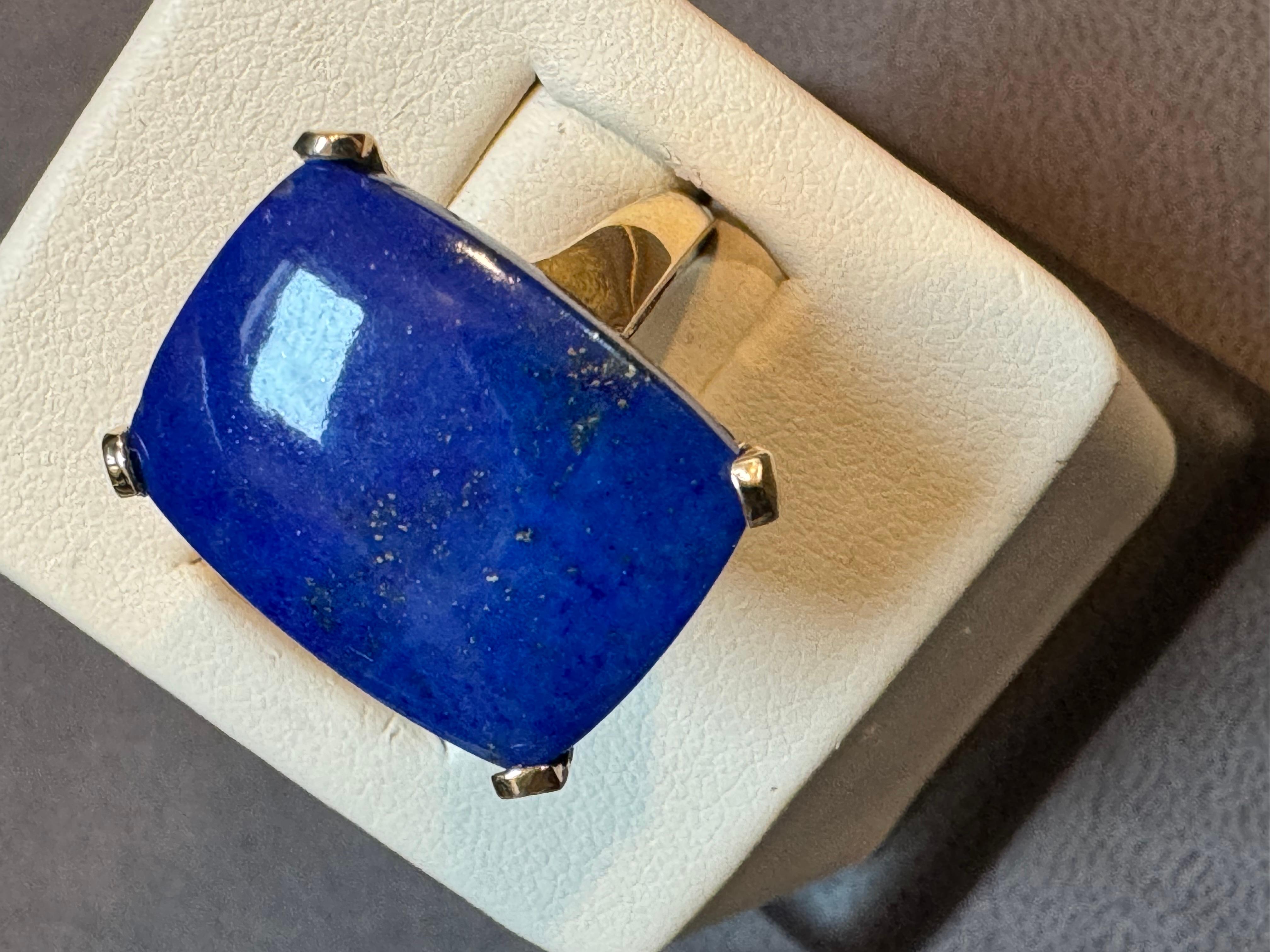 Emerald Cut 13 Ct Emerald cut Natural Lapis Lazuli Ring in 14 Kt Yellow Gold, Estate Size 8 For Sale